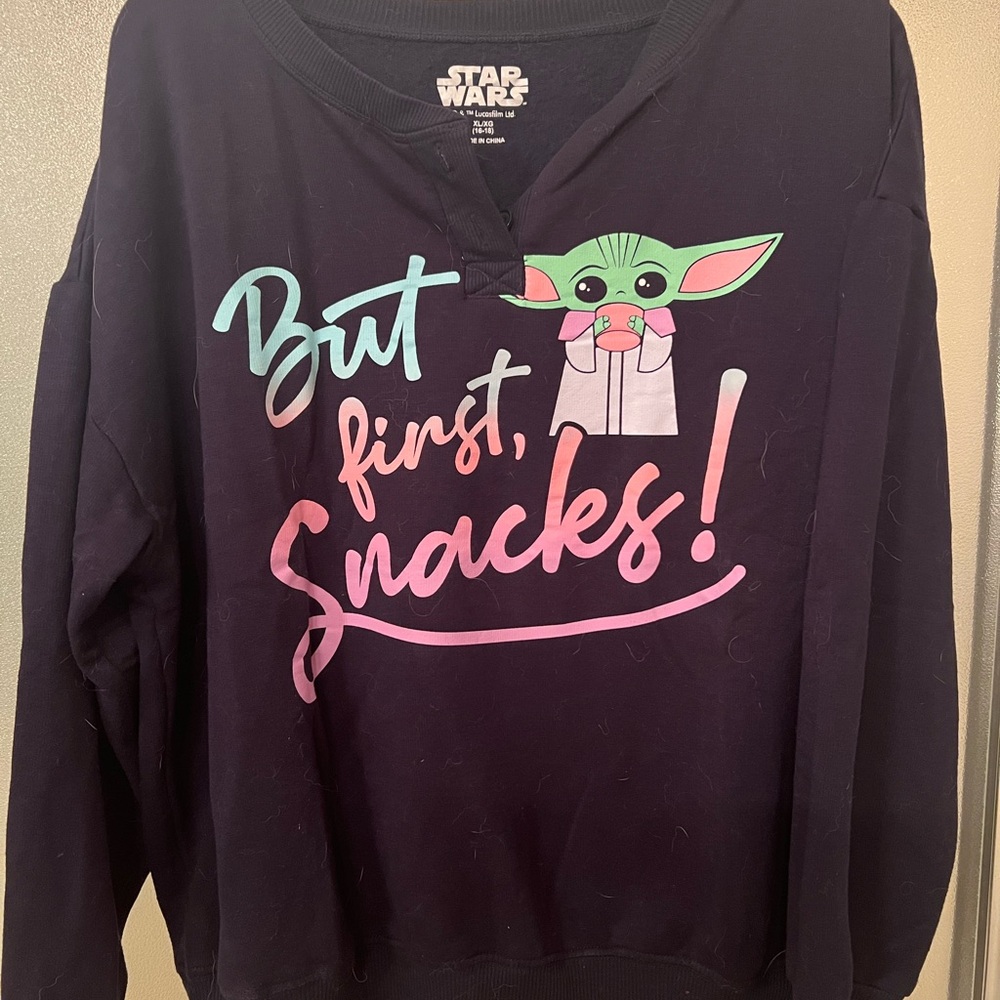 Navy Star Wars “But first snacks” baby Yoda Gorgu sweatshirt